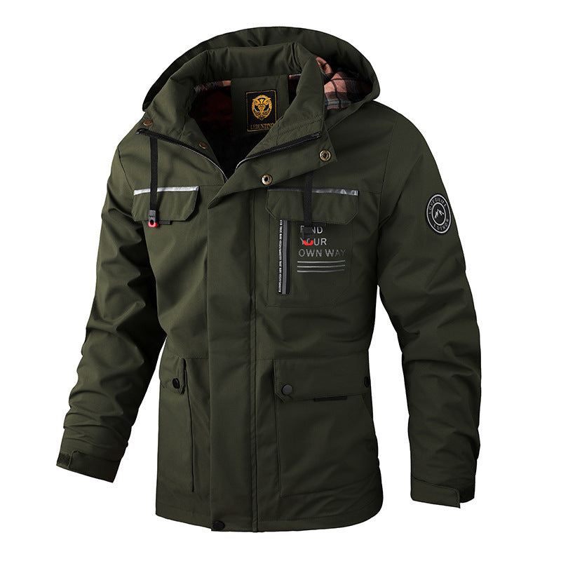 Mens Casual Windbreaker Hooded Jacket Waterproof Warm Soft Shell