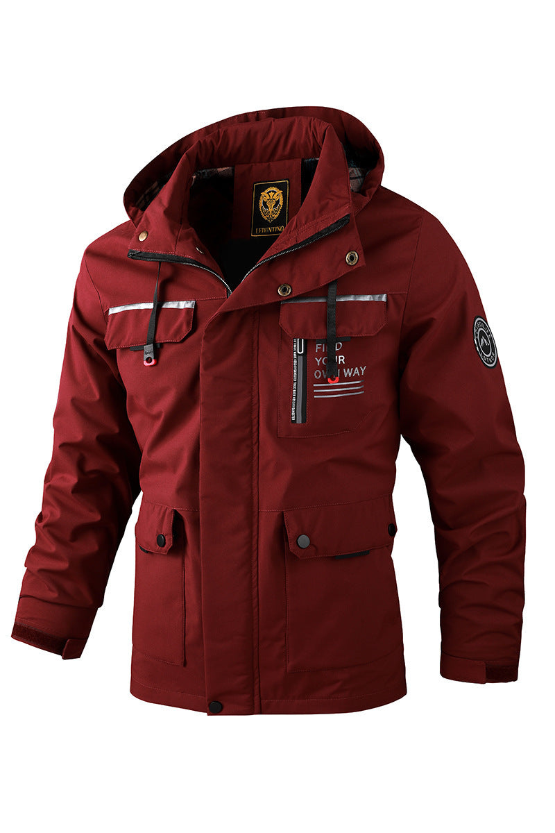Mens Casual Windbreaker Hooded Jacket Waterproof Warm Soft Shell