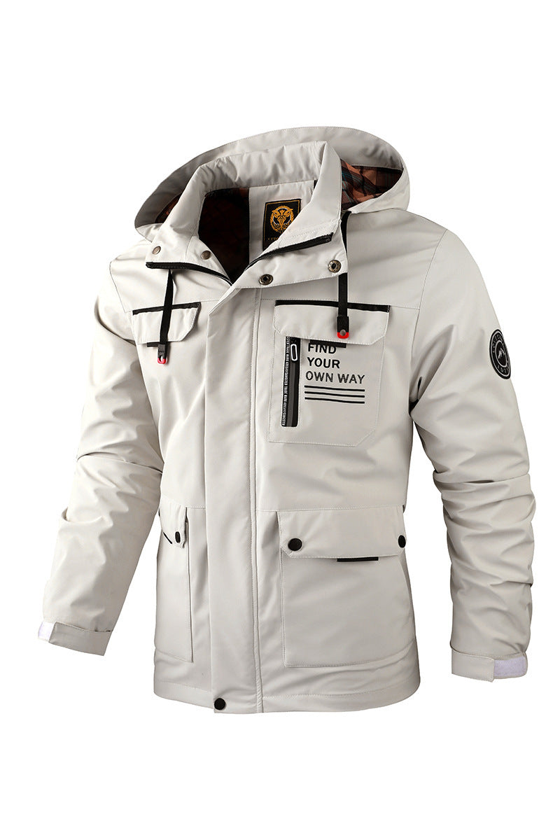 Mens Casual Windbreaker Hooded Jacket Waterproof Warm Soft Shell