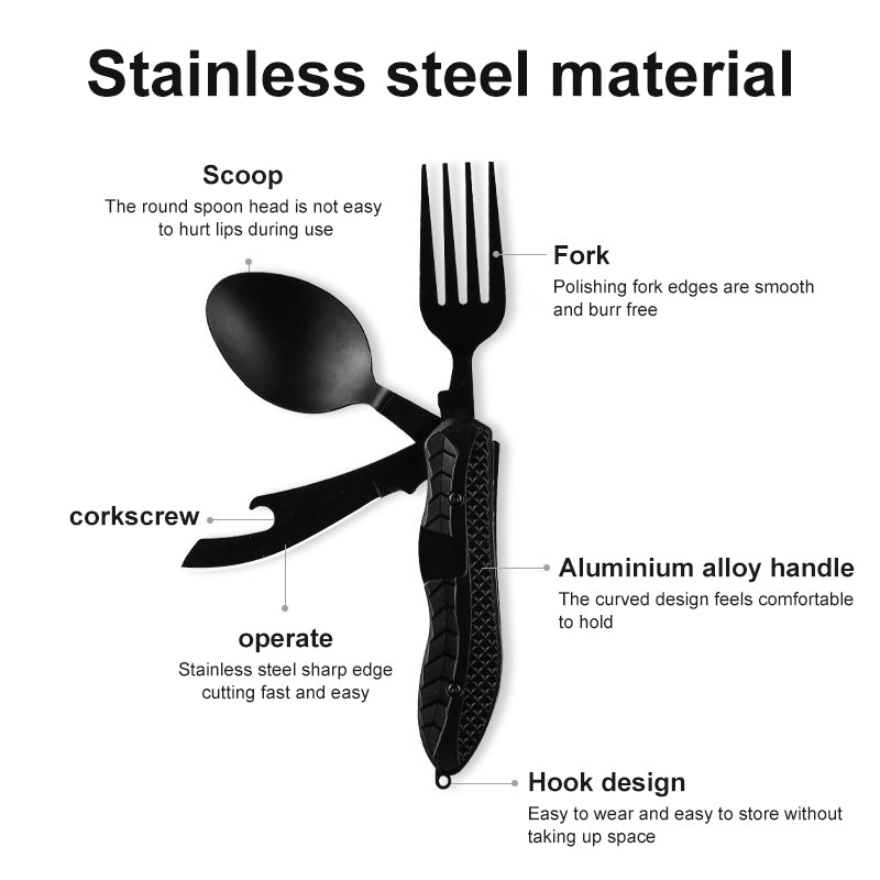 Multifunctional Camping Tableware Stainless Steel Knife Fork Spoon Set