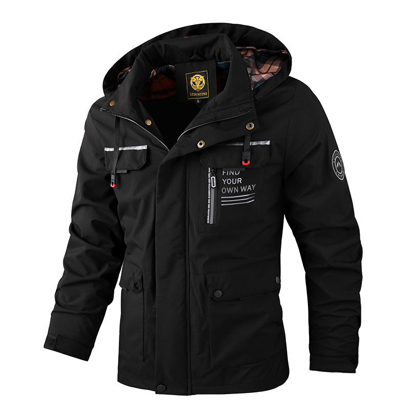 Mens Casual Windbreaker Hooded Jacket Waterproof Warm Soft Shell