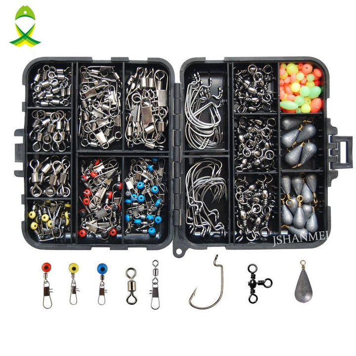 160pcs Fishing Accessories Kit Hooks Sinkers Swivels Tackle Box