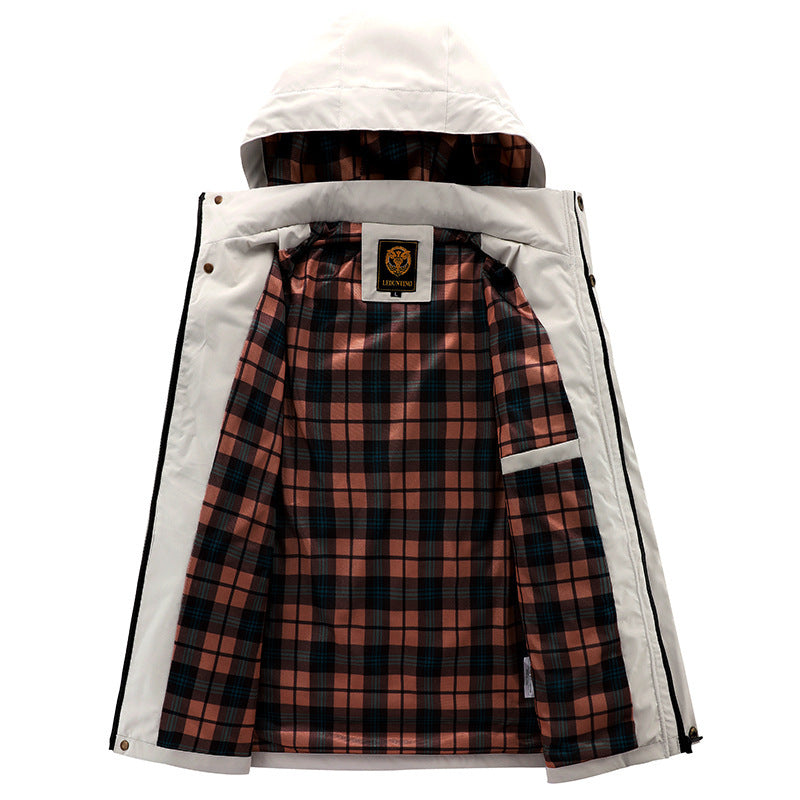 Mens Casual Windbreaker Hooded Jacket Waterproof Warm Soft Shell