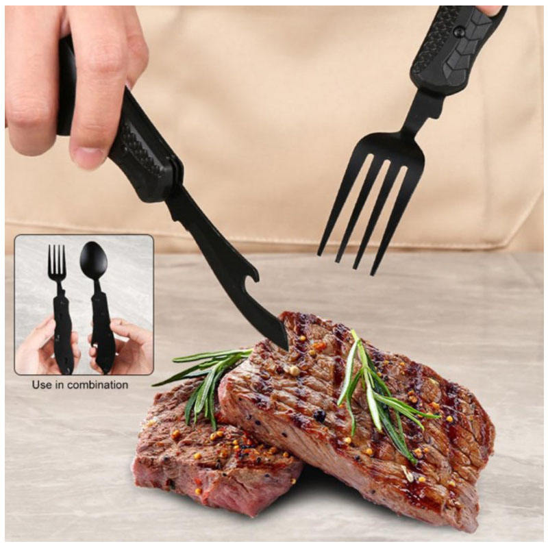 Multifunctional Camping Tableware Stainless Steel Knife Fork Spoon Set