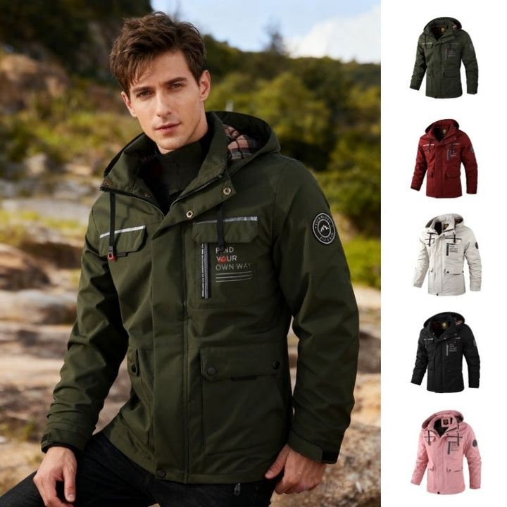 Mens Casual Windbreaker Hooded Jacket Waterproof Warm Soft Shell
