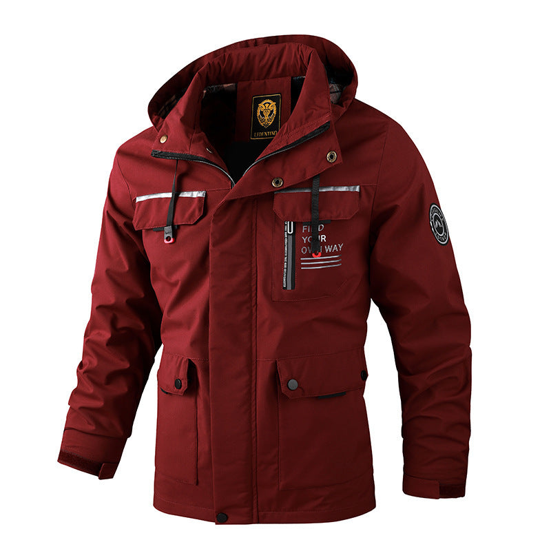 Mens Casual Windbreaker Hooded Jacket Waterproof Warm Soft Shell