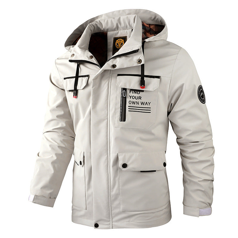 Mens Casual Windbreaker Hooded Jacket Waterproof Warm Soft Shell
