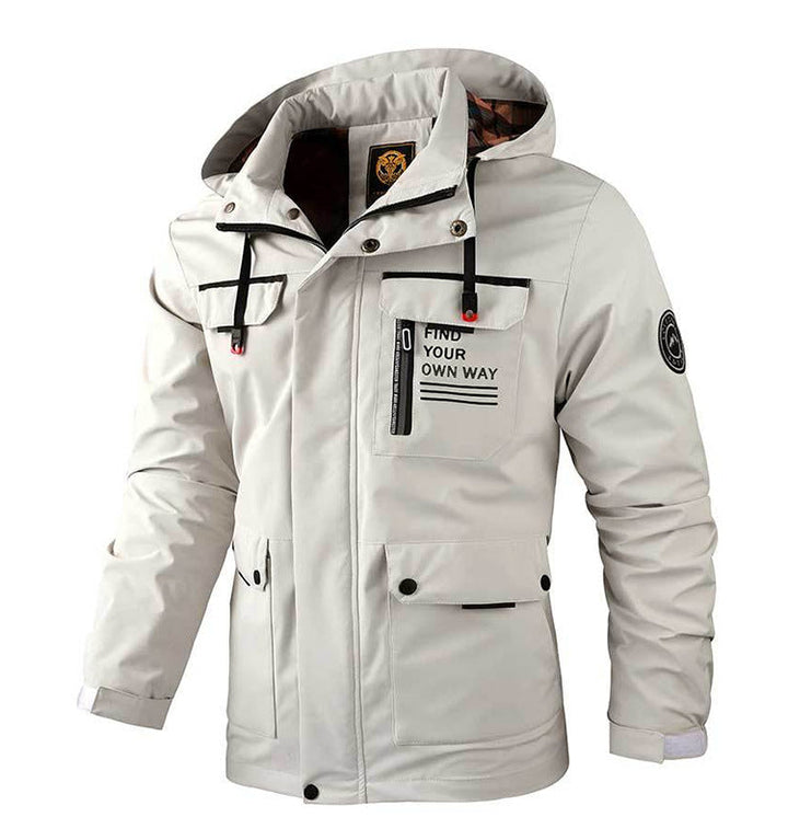 Mens Hooded Parka Jacket Warm Windproof Multi Pocket Outdoor