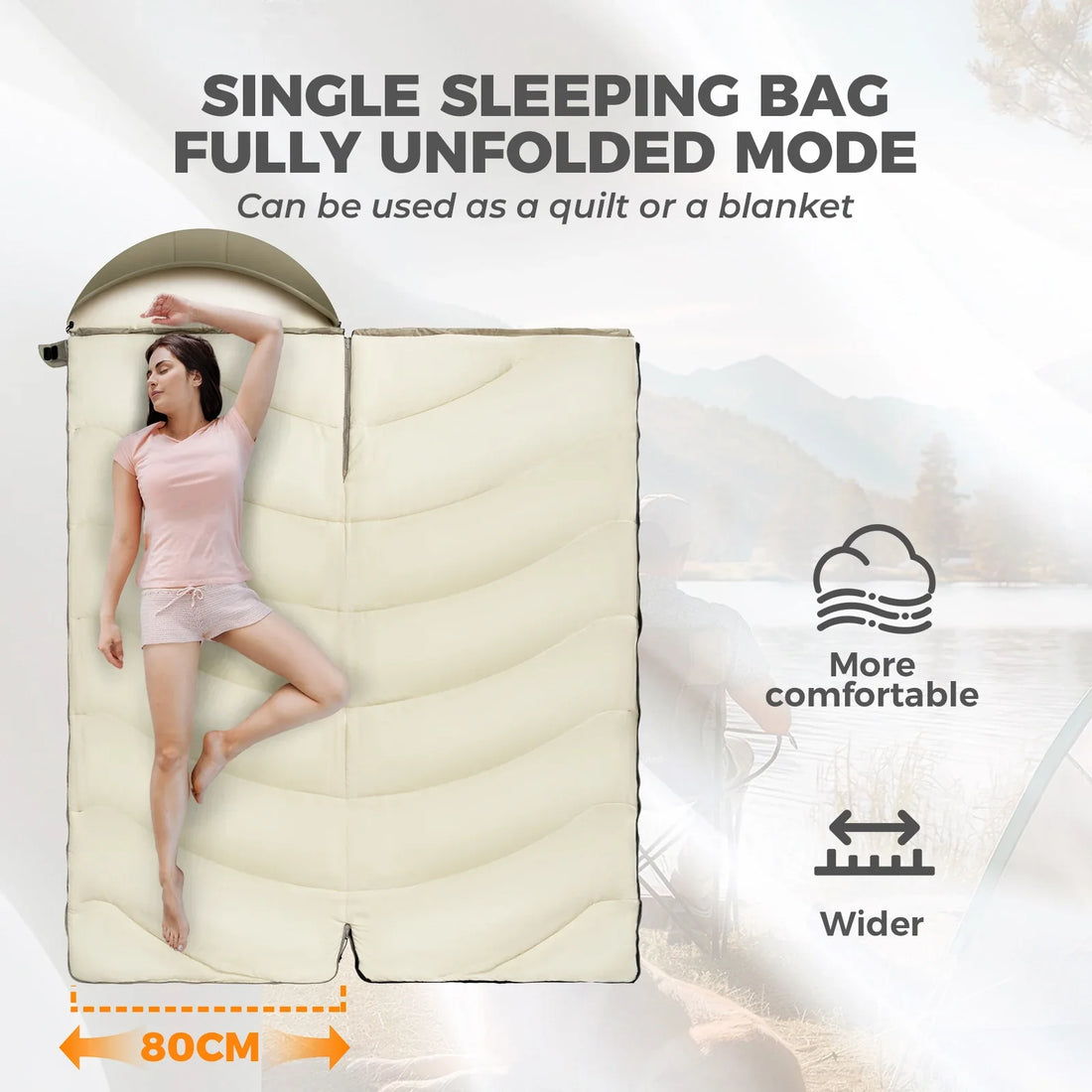 Cotton Envelope Sleeping Bag Portable Camping Backpacking with Sack