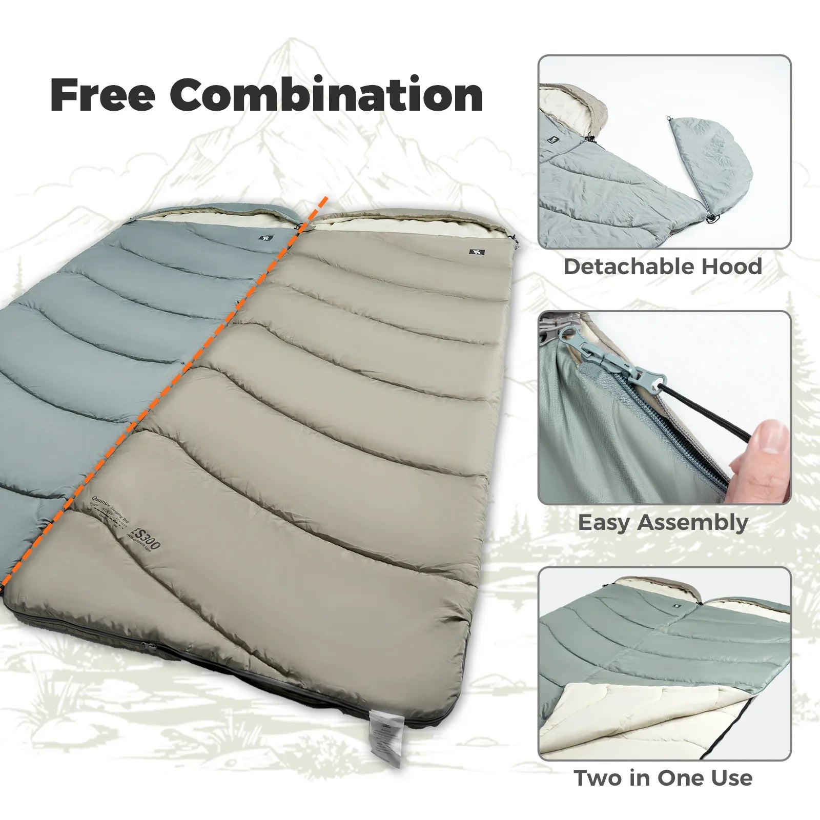 Cotton Envelope Sleeping Bag Portable Camping Backpacking with Sack