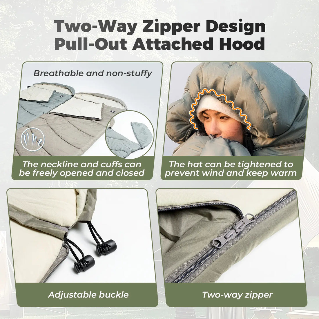 Cotton Envelope Sleeping Bag Portable Camping Backpacking with Sack