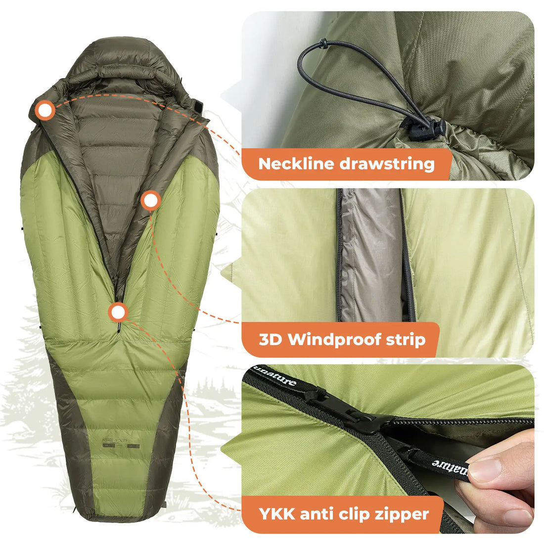 650 Fill Power Mummy Mixed Down Waterproof Sleeping Bag for Backpacking & Camping Hiking 23F